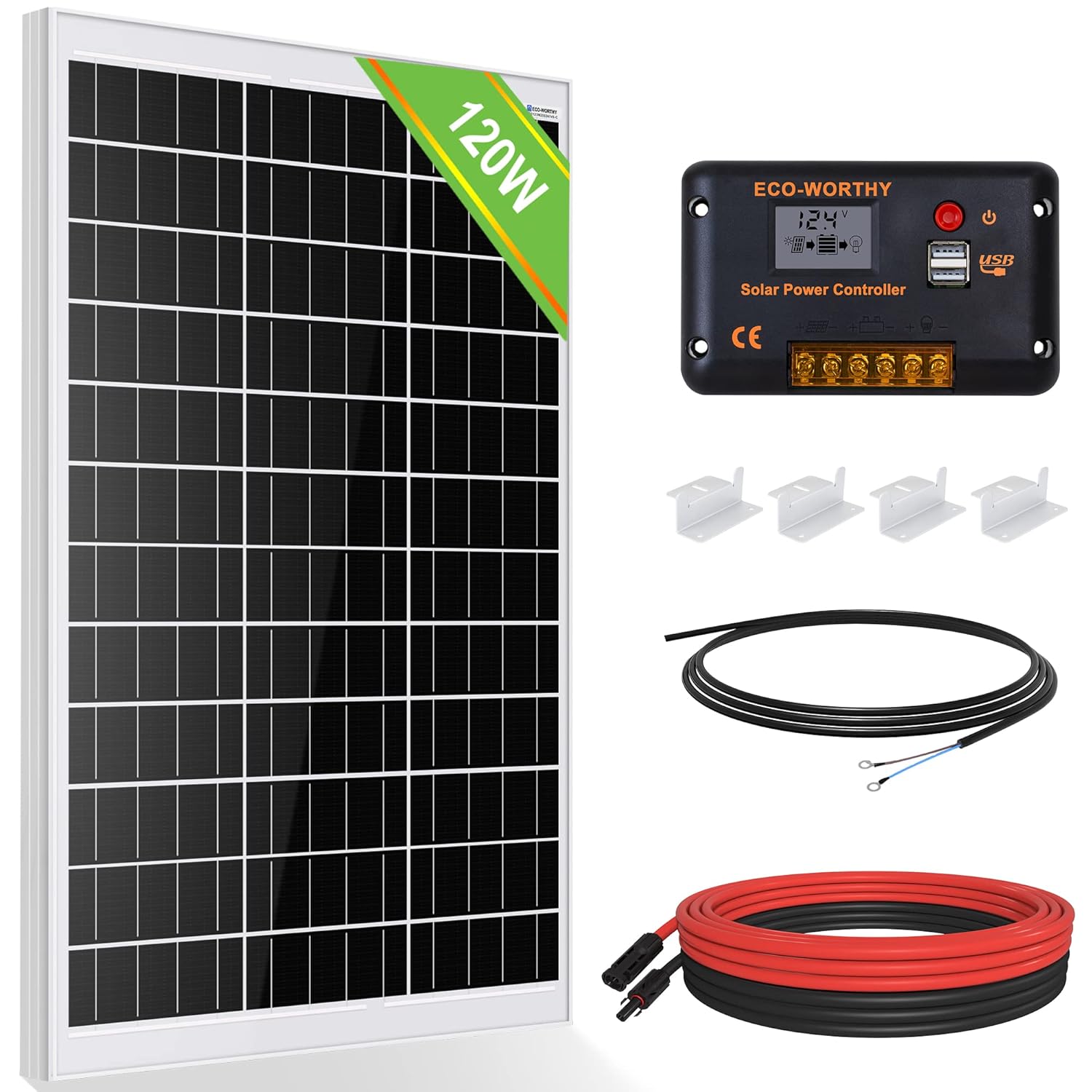 ECO-WORTHY 120W 12V Kit de Panel Solar Monocristalino