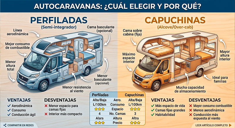 Autocaravanas perfiladas vs capuchinas: cuál elegir y por qué